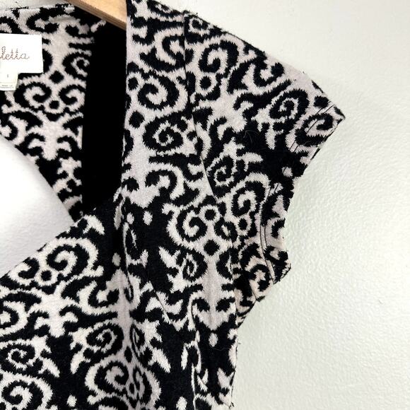 Anthropologie Deletta Quilted Calendolia Dress S Small Black Floral Swirl Print - Picture 8 of 11